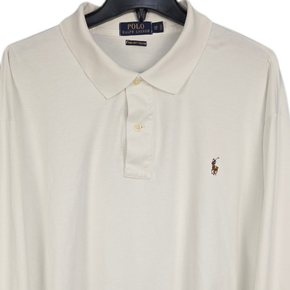 Polo Ralph Lauren Polo Shirt Mens 2XB‎ Off-White Pima Cotton Long Sleeve Casual